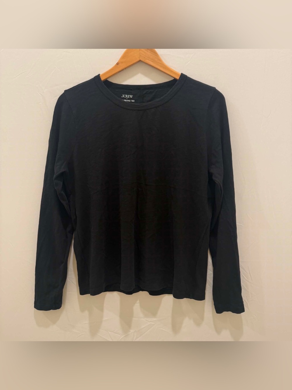 J. Crew Women Girlfriend Tee Black Long-Sleeve Crewneck Top L